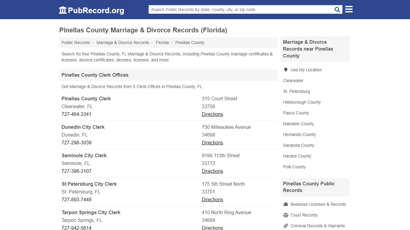 Free Pinellas County Marriage & Divorce Records (Florida Marriage ...